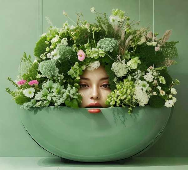 绿意盎然头像与鲜花盆景，点缀数字生活美学