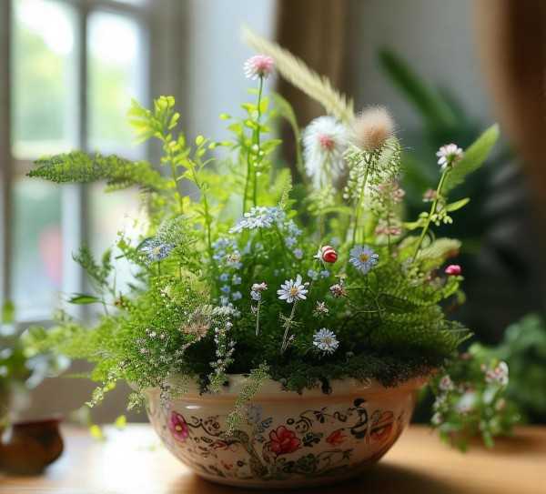 家居绿意盎然，小鲜花盆景打造艺术角落